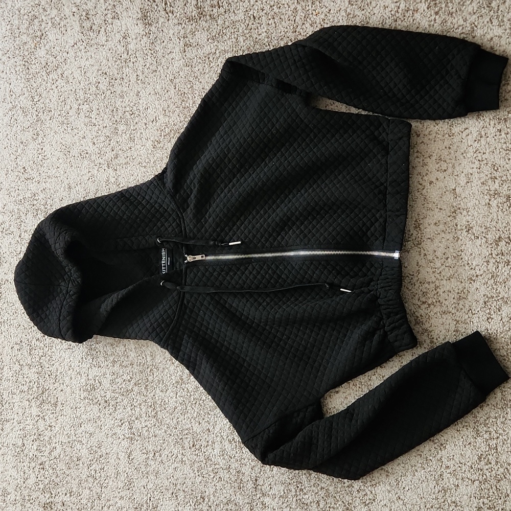 Kittenish Quilted Cropped Hoodie
